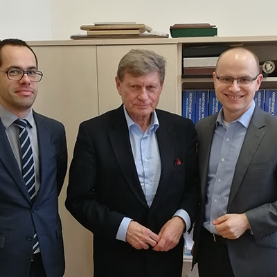 Professor Leszek Balcerowicz, the former Deputy Prime Minister of Poland with Dr Marek Martyniszyn and Dr hab. Maciej Bernatt during a research interview in December 2017