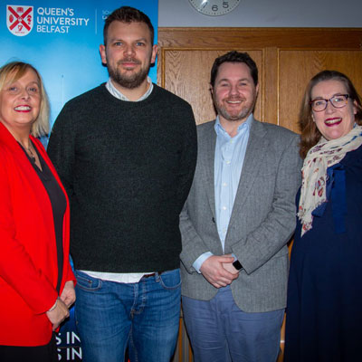 Dr Ciaran O’Kelly (School of Law); Tonya McCormac (NI Judicial Appointments Commission); James Chapman (Fieldfisher); Roli Shaw (FinTrU); Prof Adrienne Scullion (QUB AHSS)